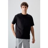 AIR JONES Siyah Pamuklu Kalın Yumuşak Dokulu Oversize Fit Baskılı Erkek T- Shirt - 88373