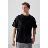 AIR JONES Siyah Pamuklu Kalın Yumuşak Dokulu Oversize Fit Baskılı Erkek T- Shirt - 88374