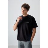 AIR JONES Siyah Pamuklu Kalın Yumuşak Dokulu Oversize Fit Baskılı Erkek T- Shirt - 88375