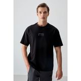 AIR JONES Siyah Pamuklu Kalın Yumuşak Dokulu Oversize Fit Baskılı Erkek T- Shirt - 88376