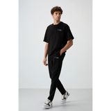 Air Jones Siyah Pamuklu Kalın Yumuşak Dokulu Oversize Fit Nakışlı Erkek Eşofman Takım - 85252 - 2XL