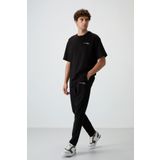 Air Jones Siyah Pamuklu Kalın Yumuşak Dokulu Oversize Fit Nakışlı Erkek Eşofman Takım - 85252