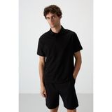 AIR JONES Siyah Pamuklu Kalın Yumuşak Dokulu Polo Yaka Oversize Fit Basic Erkek T- Shirt - 88381