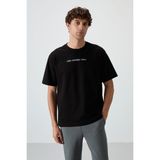 AIR JONES Siyah Pamuklu Kalın Yüzeyi Dokulu Oversize Fit Baskılı Erkek T-Shirt - 88365