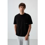 Air Jones Siyah Pamuklu Kalın Yüzeyi Dokulu Oversize Fit Baskılı Erkek T-Shirt - 88370