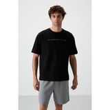 AIR JONES Siyah Pamuklu Kalın Yüzeyi Dokulu Oversize Fit Baskılı Erkek T-Shirt - 88371