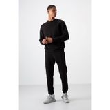 Air Jones Siyah - Siyah Pamuklu Kalın Yumuşak Dokulu Comfort Fit Nakışlı Erkek Eşofman Takım - 85254