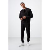Air Jones Siyah - Siyah Pamuklu Kalın Yumuşak Dokulu Comfort Fit Nakışlı Erkek Eşofman Takım - 85255