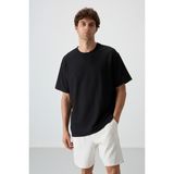 Air Jones Siyah Waffle İnterlok Yüzeyi Dokulu Oversize Fit Basic Erkek T-Shirt - 88379 - 2XL