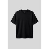 AIR JONES Siyah Waffle İnterlok Yüzeyi Dokulu Oversize Fit Basic Erkek T-Shirt - 88380, Siyah, XL