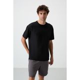 Air Jones Siyah Waffle İnterlok Yüzeyi Dokulu Oversize Fit Basic Erkek T-Shirt - 88380 - XL