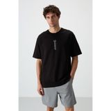 AIR JONES Siyah%100 Pamuk Kalın Yumuşak Dokulu Oversize Fit Baskılı Erkek T-Shirt - 88360, Siyah, L