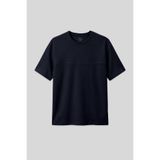 AIR JONES Waffle İnterlok Yüzeyi Dokulu Oversize Fit Basic T-Shirt, S, A15ER-88380, Lacivert, Erkek