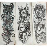 Airbrush Tattoo 3 Adet Birden Tam Kol Kaplama 48 cm Geçici Dövme Tribal Ejderha