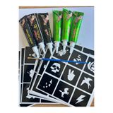 Airbrush Tattoo Geçici Dövme Kına Seti, 3 Siyah 3 Kırmızı, 81 Model Kalıp, Hediyeli