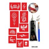 Airbrush Tattoo Geçici Dövme Seti, 1 Tüp Siyah Kına, 10 Tasarım Şablonu