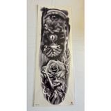 Airbrush Tattoo Gül Ve Göz 1 Hafta Kalıcı Tam Kol Bacak Yapıştırma Geçici Dövme 46 Cm