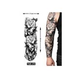 Airbrush Tattoo Güllere Sarılı 1 Hafta Kalıcı Tam Kol Bacak Yapıştırma Geçici Dövme 46 Cm