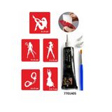 Airbrush Tattoo Hint Kınası ve Şablonla Geçici Dövme Yapma Seti, Model EL10, Siyah