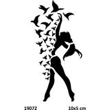 Airbrush Tattoo Kadın ve Kuşlar Yapışkanlı Stencil Süsleme ve Boyama Kalıbı Stencil Kalıp