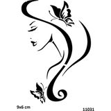 Airbrush Tattoo Kelebek Saçlı Kadın Yapışkanlı Stencil Süsleme ve Boyama Kalıbı