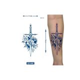 Airbrush Tattoo Kılıç, Çiçek Desen, 18x11 cm, Geçici Dövme, 1 Ay Kalıcı
