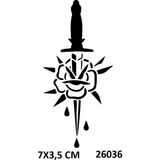 Airbrush Tattoo Kılıç ve Gül Yapışkanlı Stencil Süsleme ve Boyama Kalıbı