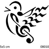 Airbrush Tattoo Kuş ve Müzik Yapışkanlı Stencil Süsleme ve Boyama Kalıbı