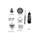 Airbrush Tattoo Mandala ve Peri Likit Kalem Uçlu Geçici Dövme Seti, Fırça Hediyeli