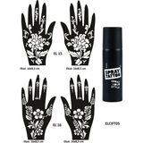 Airbrush Tattoo Menekşe Desenler El Üstü Geçici Dövme Seti Dark Siyah Sprey ve 4 Adet El Kalıbı