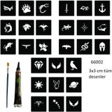 Airbrush Tattoo Minimal 27 Şablon Hint Kınasıyla Geçici Dövme Yapma Seti