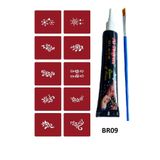 Airbrush Tattoo Minimal Geçici Dövme Yapma Seti, 10 Desen, 1 Tüp Kına, BR009