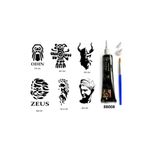 Airbrush Tattoo Mitolojik İnançlar Hint Kınasıyla Geçici Dövme Seti, 6 Şablon, Kına ve Fırça