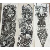 Airbrush Tattoo Tam Kol Kaplama 3 Adet Birden 48 Cm Geçici Dövme Savaşçı Kuru Kafa