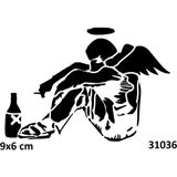 Airbrush Tattoo Üzgün Melek Yapışkanlı Stencil Süsleme ve Boyama Kalıbı