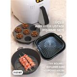 Airfryer Ustası Pişirme Seti 3'lü Silikon Pişirme Kabı Kalıbı Kağıdı - Siyah
