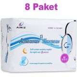 Airiz Gece Pedi 8'li - Active Oxygen & Negative Ion - Uzun, Süper Emici, Hijyenik Ped X8 Paket