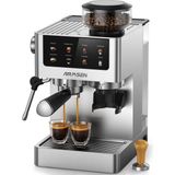 AIRMSEN Aırmsen 20 Bar Portafiltre Makinesi, Konik Öğütücü ve Süt Köpürtücü, 1.8l Su Deposu, Americano, Cappuccino ve Latte Için Paslanmaz Çelik Espresso Makinesi Kahve Makinesi