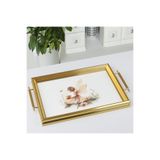 AiroBazar Büyülü Peri İllüstrasyonlu Lüks Gold Çerçeveli Servis Tepsisi, Dikdörtgen Kulplu Dekoratif Çay Kahve Sunum Tepsisi 50x31cm