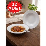 Airobazar Sağlam Beyaz Melamin Çukur Yemek Tabağı 17CM Ev Lokanta Tipi Porsiyon Sulu Yemek Haşlama Kab - 12 ADET