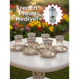 Airobazar Topkapı 6 Kişilik Çay Seti, French Press Hediyeli, 9 Farklı Osmanlı Desenli Çay Bardağı Takımı - 010 - Beyaz