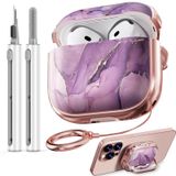 AirPods 4 Case 2024 için Emniyet Kilidi, AirPods için Sevimli Çiçek 4. Nesil Kılıf, Air Pod 4 Kılıf Kadınlar için Girly, AirPod 4 Aktif Gürültü Önleyici Kılıf Temizleyici Kitli - Mor Altın Mermer