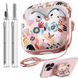 AirPods 4 Case 2024 için Emniyet Kilidi, Çiçek Sevimli AirPod 4. Nesil Kılıf Kadın için Temizleyici Kit ve Anahtarlıklı Kız Çocuğu, Cep Telefonu Standı Olarak Çift Kişilik - Pembe Çiçek