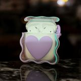 Airpods Kabartma Mor Kalp Desenli Kılıf 1./2. Nesil Uyumlu - Şeffaf Mor