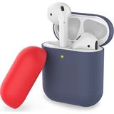 AirPods Kılıf Koruyucu Case Silikon Mat Yedek Kapak Hediyeli PT-38 - Lacivert - Kırmızı