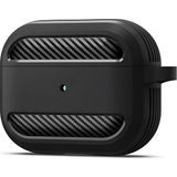 Airpods Pro 1.nesil Için Fiber Karbon Görünümlü Airpods Pro 1 Silikon Kılıf (Siyah)