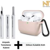 Airpods Pro 2. Nesil Uyumlu Yüksek Kalite Liquid Silikon Tıpalı Kılıf ve Elektronik Temizleme Kalemi - Bej