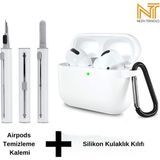 Airpods Pro 2. Nesil Uyumlu Yüksek Kalite Liquid Silikon Tıpalı Kılıf ve Elektronik Temizleme Kalemi - Beyaz
