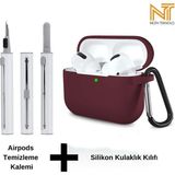 Airpods Pro 2. Nesil Uyumlu Yüksek Kalite Liquid Silikon Tıpalı Kılıf ve Elektronik Temizleme Kalemi - Bordo