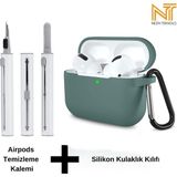 Airpods Pro 2. Nesil Uyumlu Yüksek Kalite Liquid Silikon Tıpalı Kılıf ve Elektronik Temizleme Kalemi - Koyu Yeşil